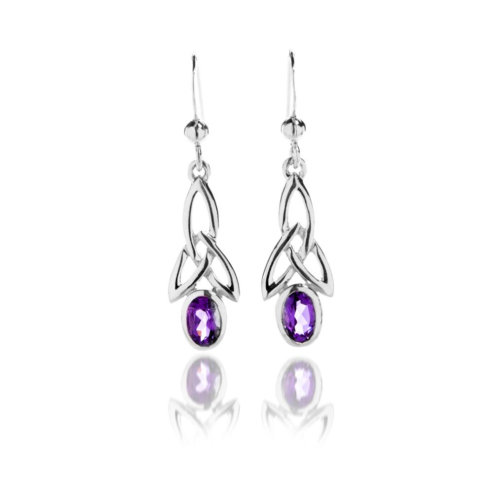 Amethyst Celtic Long Trinity Knot Earrings